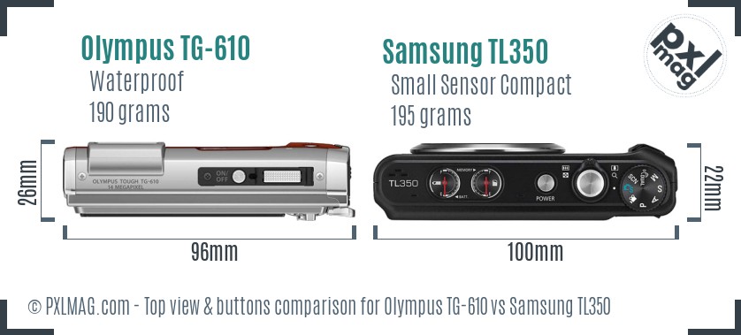 Olympus TG-610 vs Samsung TL350 top view buttons comparison