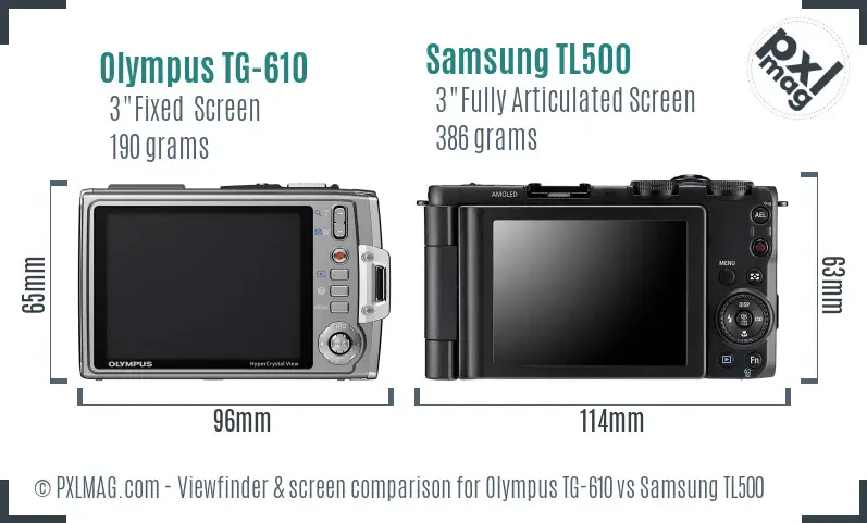 Olympus TG-610 vs Samsung TL500 Screen and Viewfinder comparison Olympus TG-610 vs Samsung TL500 Screen and Viewfinder comparison