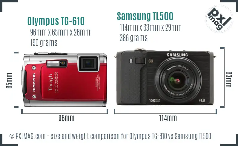 Olympus TG-610 vs Samsung TL500 size comparison Olympus TG-610 vs Samsung TL500 size comparison