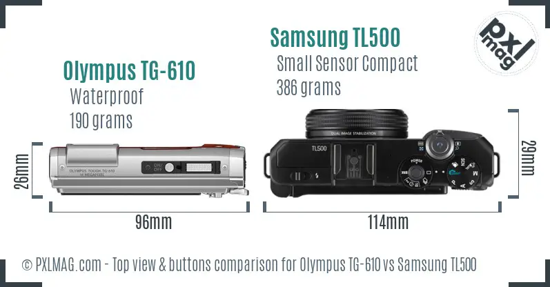 Olympus TG-610 vs Samsung TL500 top view buttons comparison Olympus TG-610 vs Samsung TL500 top view buttons comparison
