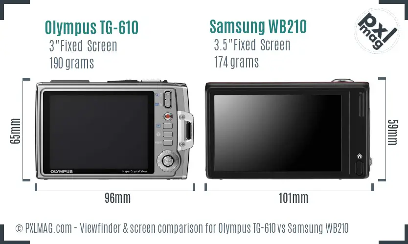 Olympus TG-610 vs Samsung WB210 Screen and Viewfinder comparison