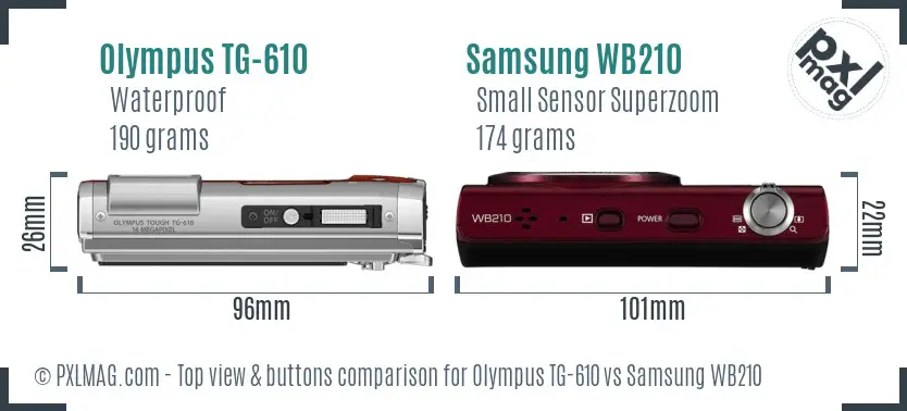 Olympus TG-610 vs Samsung WB210 top view buttons comparison