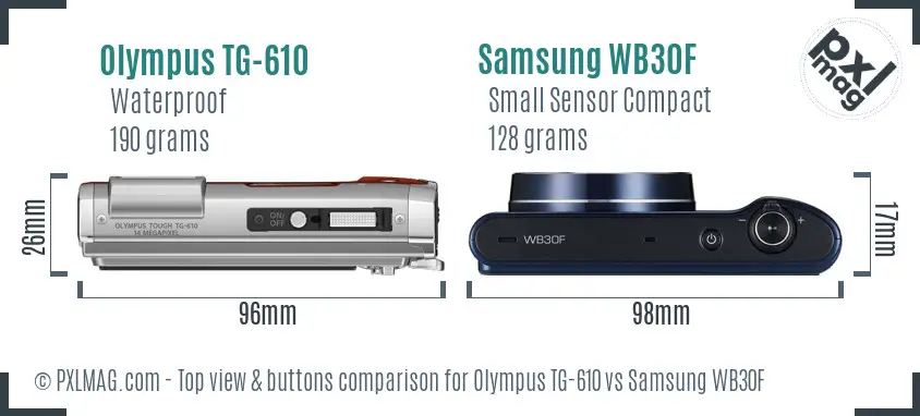 Olympus TG-610 vs Samsung WB30F top view buttons comparison
