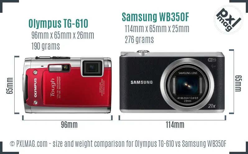 Olympus TG-610 vs Samsung WB350F size comparison