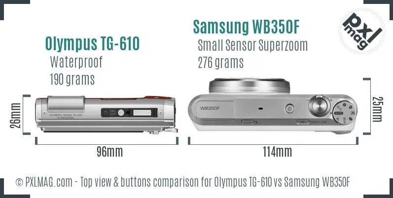 Olympus TG-610 vs Samsung WB350F top view buttons comparison