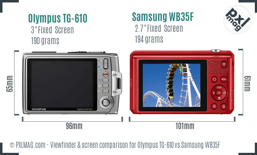 Olympus TG-610 vs Samsung WB35F Screen and Viewfinder comparison