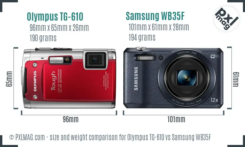 Olympus TG-610 vs Samsung WB35F size comparison