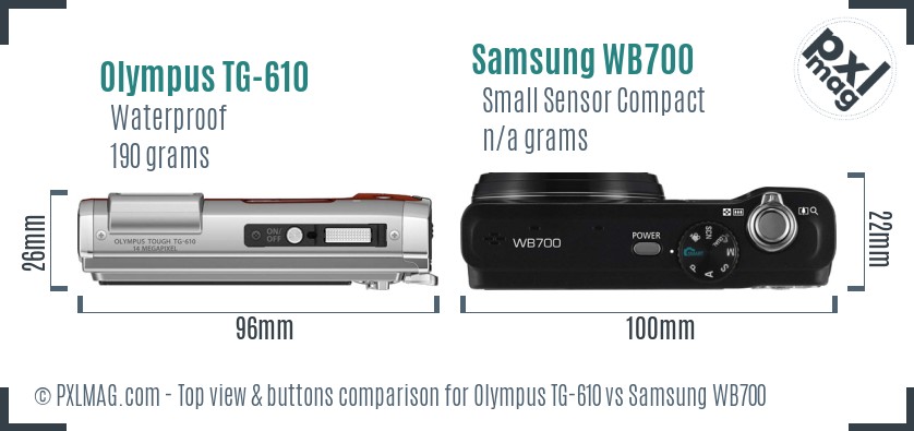 Olympus TG-610 vs Samsung WB700 top view buttons comparison