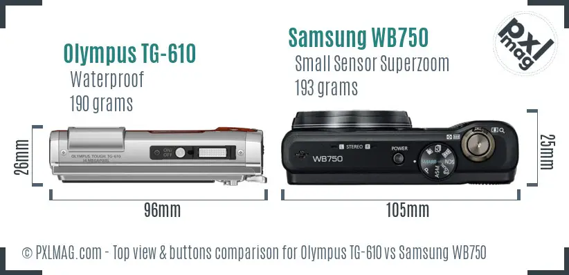 Olympus TG-610 vs Samsung WB750 top view buttons comparison