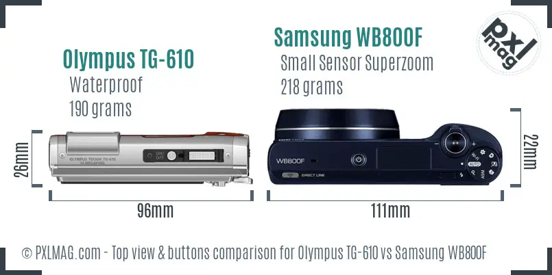 Olympus TG-610 vs Samsung WB800F top view buttons comparison Olympus TG-610 vs Samsung WB800F top view buttons comparison