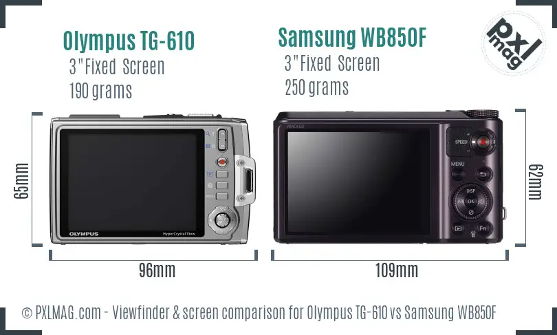 Olympus TG-610 vs Samsung WB850F Screen and Viewfinder comparison