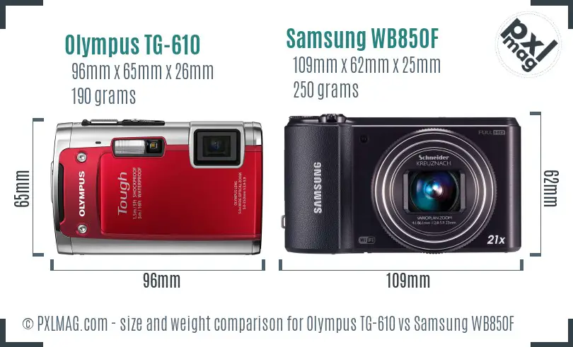 Olympus TG-610 vs Samsung WB850F size comparison