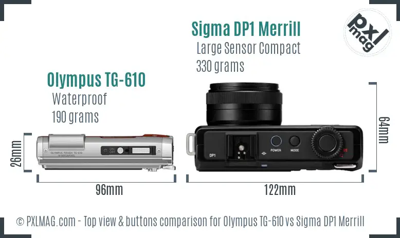 Olympus TG-610 vs Sigma DP1 Merrill top view buttons comparison