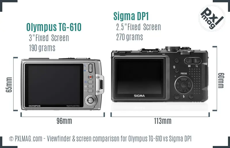 Olympus TG-610 vs Sigma DP1 Screen and Viewfinder comparison