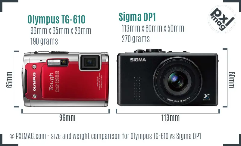 Olympus TG-610 vs Sigma DP1 size comparison