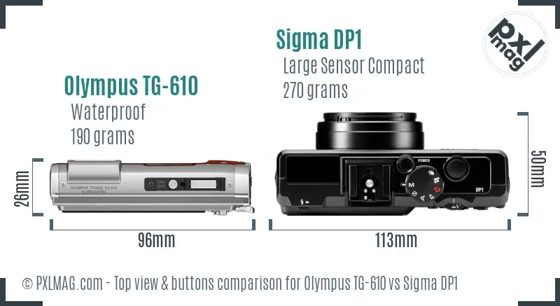 Olympus TG-610 vs Sigma DP1 top view buttons comparison