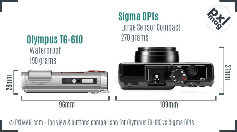 Olympus TG-610 vs Sigma DP1s top view buttons comparison