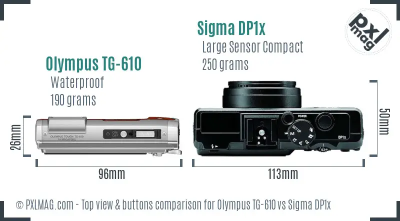 Olympus TG-610 vs Sigma DP1x top view buttons comparison Olympus TG-610 vs Sigma DP1x top view buttons comparison