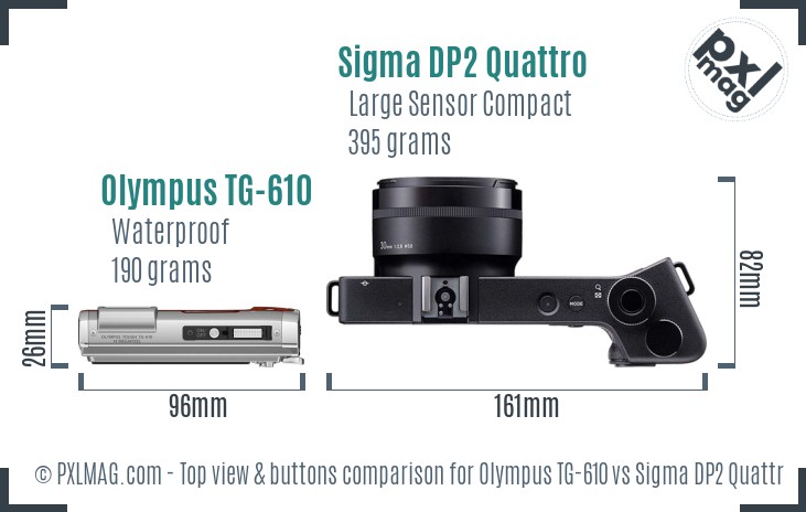 Olympus TG-610 vs Sigma DP2 Quattro top view buttons comparison