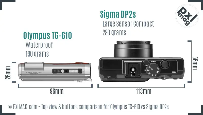 Olympus TG-610 vs Sigma DP2s top view buttons comparison
