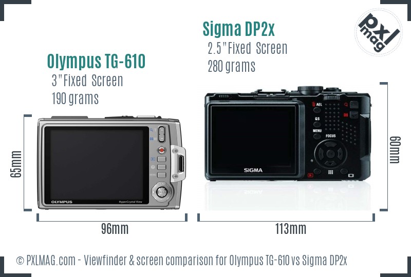 Olympus TG-610 vs Sigma DP2x Screen and Viewfinder comparison