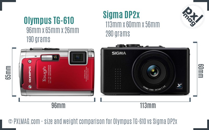 Olympus TG-610 vs Sigma DP2x size comparison