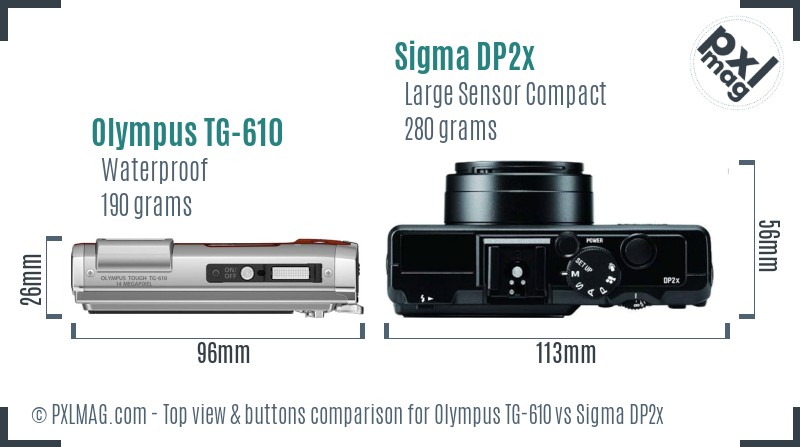 Olympus TG-610 vs Sigma DP2x top view buttons comparison
