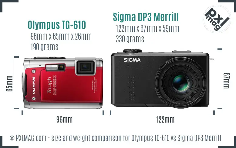 Olympus TG-610 vs Sigma DP3 Merrill size comparison