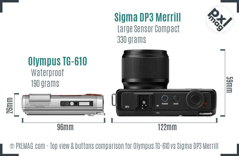 Olympus TG-610 vs Sigma DP3 Merrill top view buttons comparison