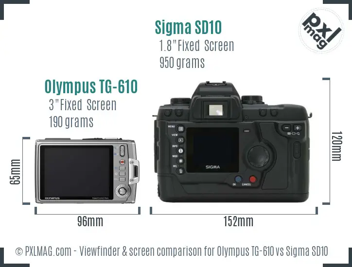 Olympus TG-610 vs Sigma SD10 Screen and Viewfinder comparison