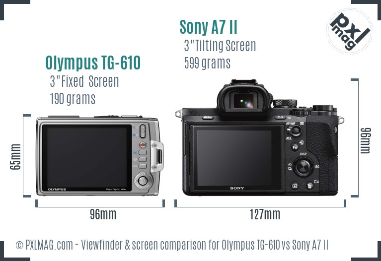 Olympus TG-610 vs Sony A7 II Screen and Viewfinder comparison