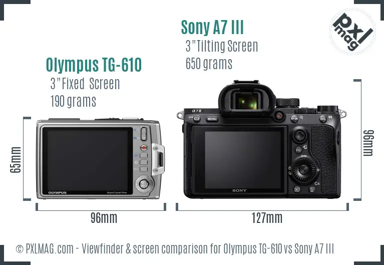 Olympus TG-610 vs Sony A7 III Screen and Viewfinder comparison