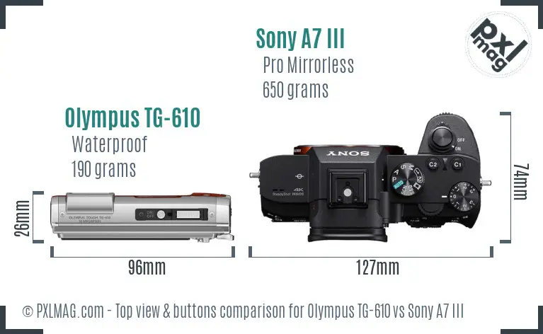 Olympus TG-610 vs Sony A7 III top view buttons comparison
