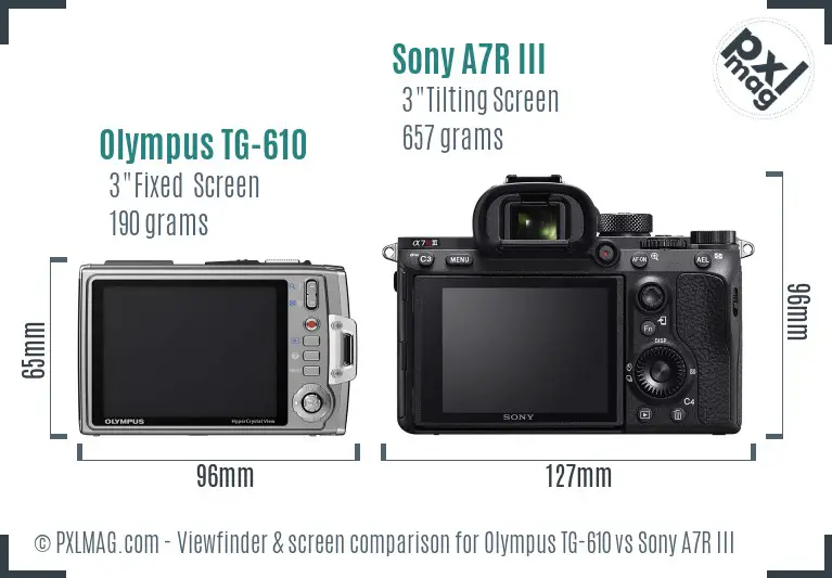 Olympus TG-610 vs Sony A7R III Screen and Viewfinder comparison