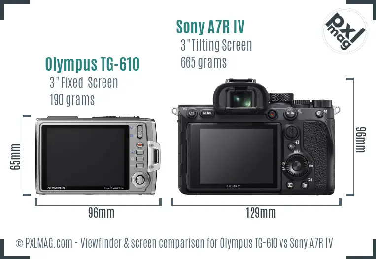 Olympus TG-610 vs Sony A7R IV Screen and Viewfinder comparison