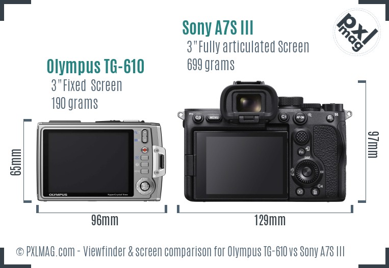 Olympus TG-610 vs Sony A7S III Screen and Viewfinder comparison