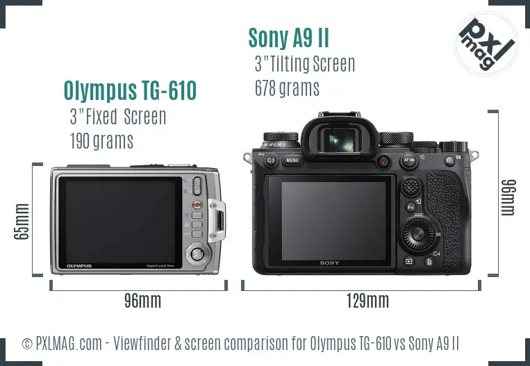 Olympus TG-610 vs Sony A9 II Screen and Viewfinder comparison