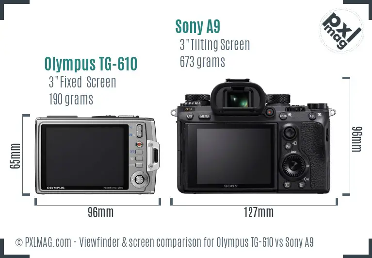 Olympus TG-610 vs Sony A9 Screen and Viewfinder comparison