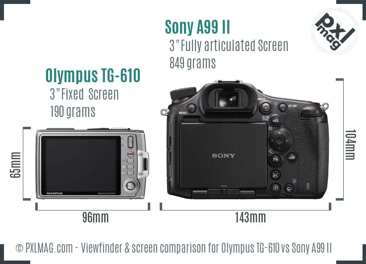 Olympus TG-610 vs Sony A99 II Screen and Viewfinder comparison