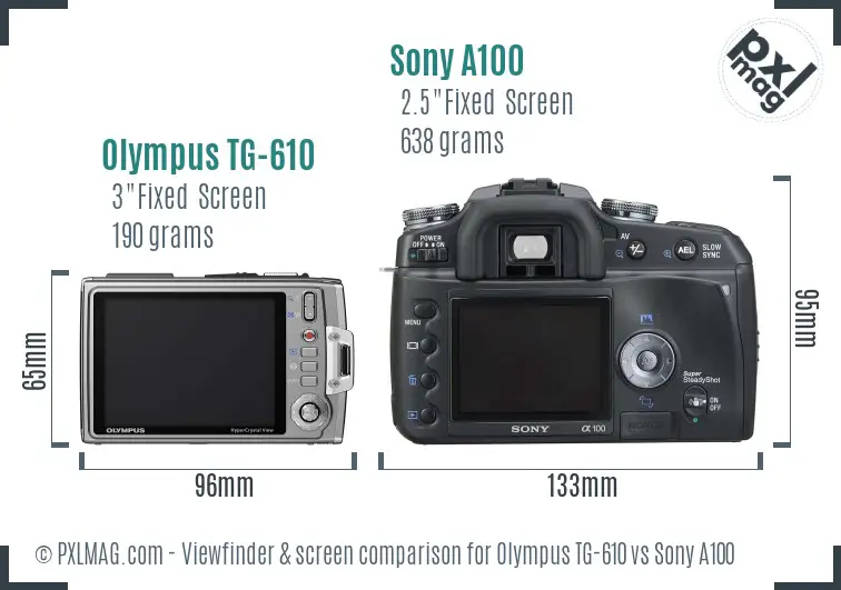 Olympus TG-610 vs Sony A100 Screen and Viewfinder comparison