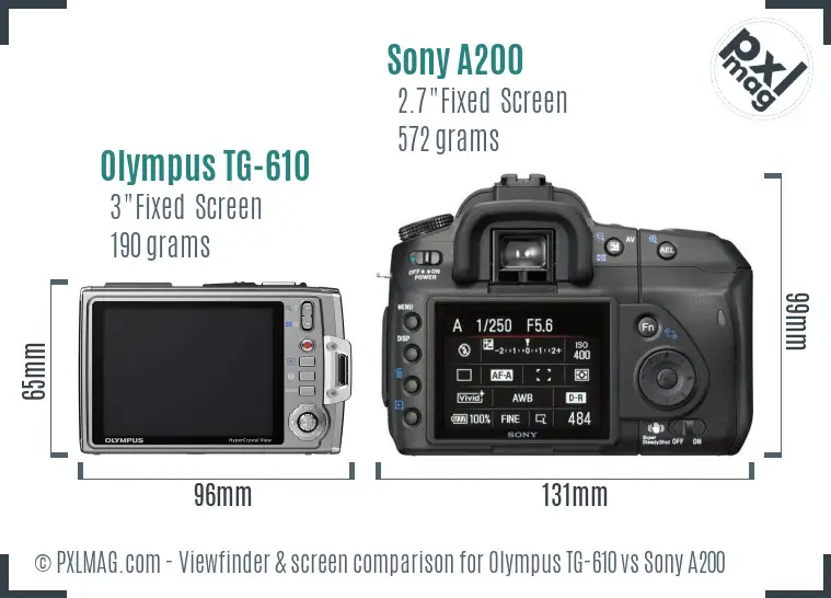Olympus TG-610 vs Sony A200 Screen and Viewfinder comparison