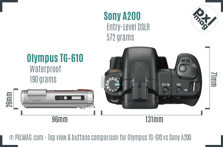 Olympus TG-610 vs Sony A200 top view buttons comparison