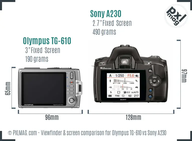 Olympus TG-610 vs Sony A230 Screen and Viewfinder comparison