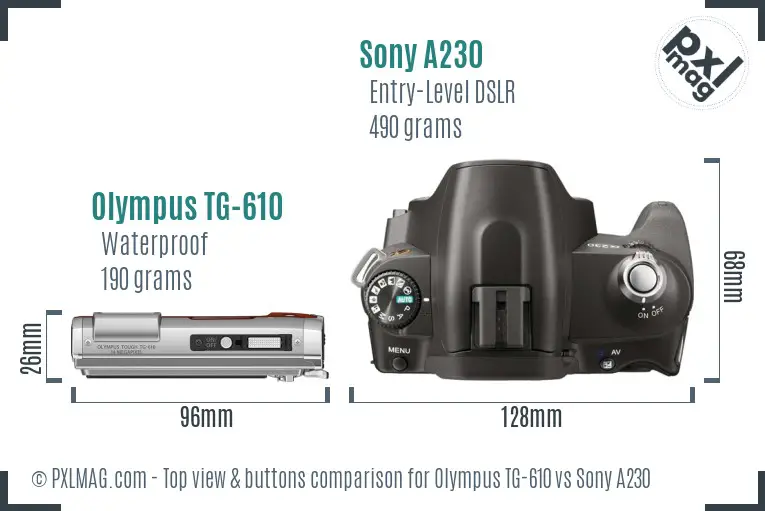 Olympus TG-610 vs Sony A230 top view buttons comparison