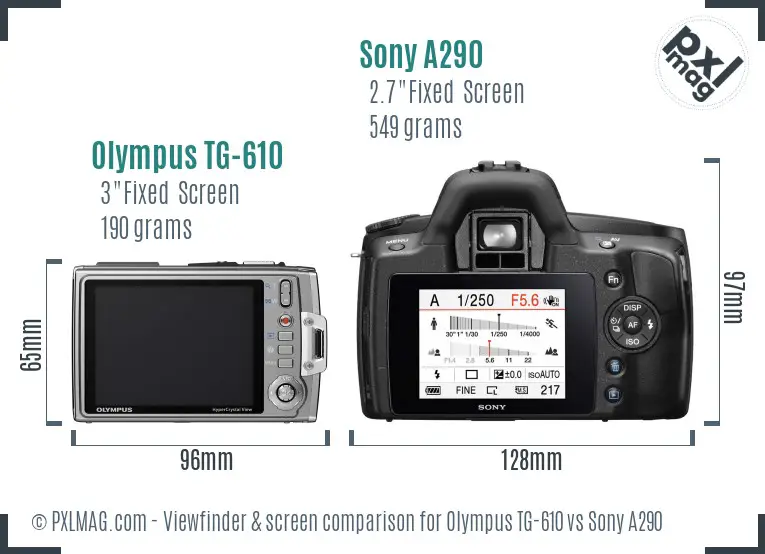 Olympus TG-610 vs Sony A290 Screen and Viewfinder comparison