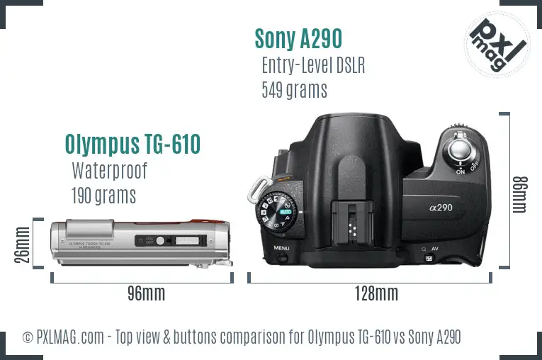 Olympus TG-610 vs Sony A290 top view buttons comparison