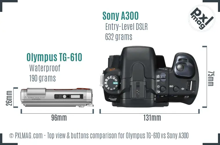 Olympus TG-610 vs Sony A300 top view buttons comparison