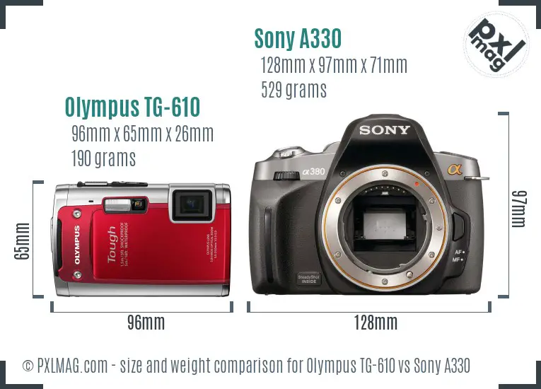Olympus TG-610 vs Sony A330 size comparison