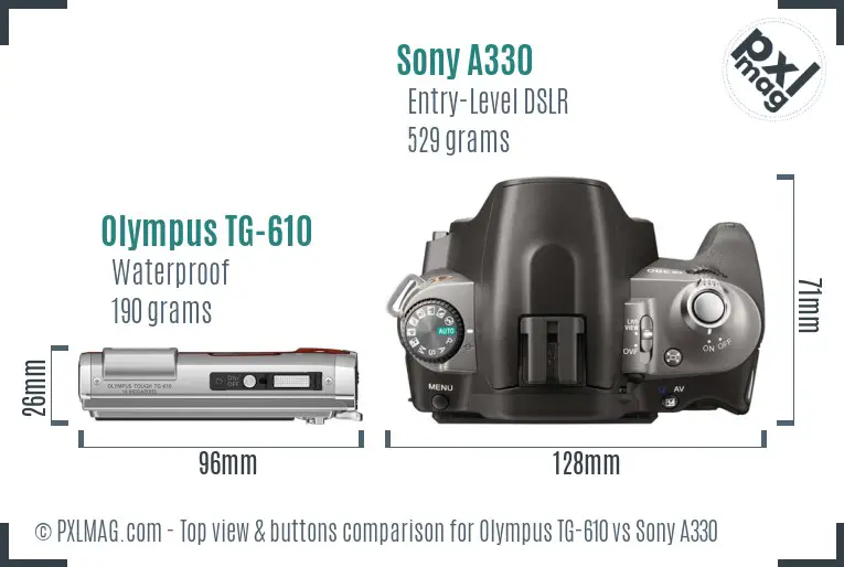 Olympus TG-610 vs Sony A330 top view buttons comparison