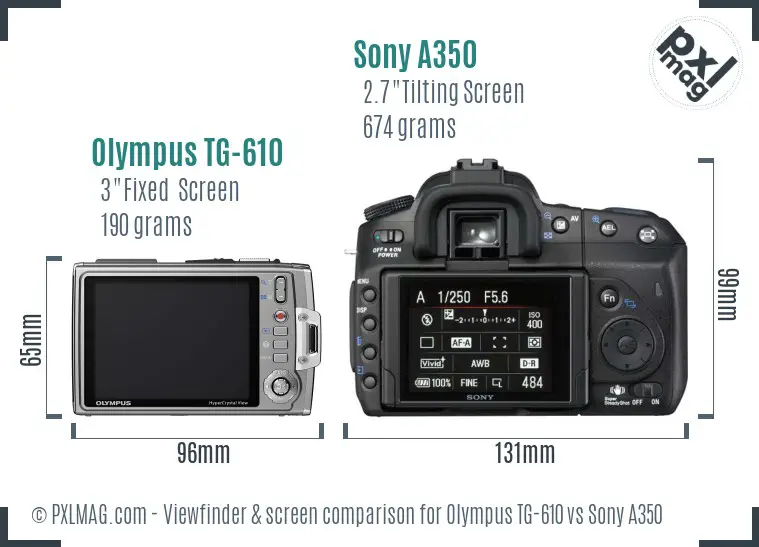 Olympus TG-610 vs Sony A350 Screen and Viewfinder comparison